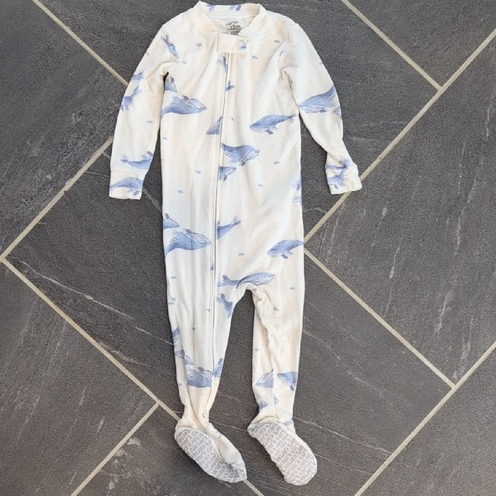 Carter's 12 Month Baby Whale Print Zip-Up PurelySoft Sleep & Play Pajamas